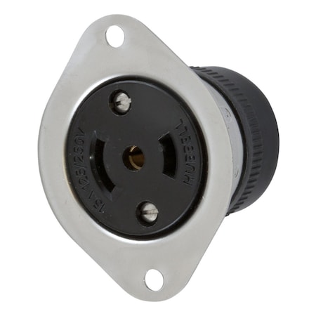 Hubbell Wiring Device-Kellems Flanged Locking Receptacle, ML-3R, 15 A, 125/250V AC, Single Phase, 3 Pole, Screw Terminals, Black HBL7489